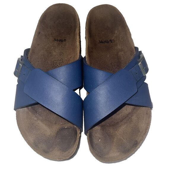 Birki Birkenstock Blue Siena X Strap Criss Cross Sandals Women Sz 8/ 39 NARROW - Picture 3 of 10